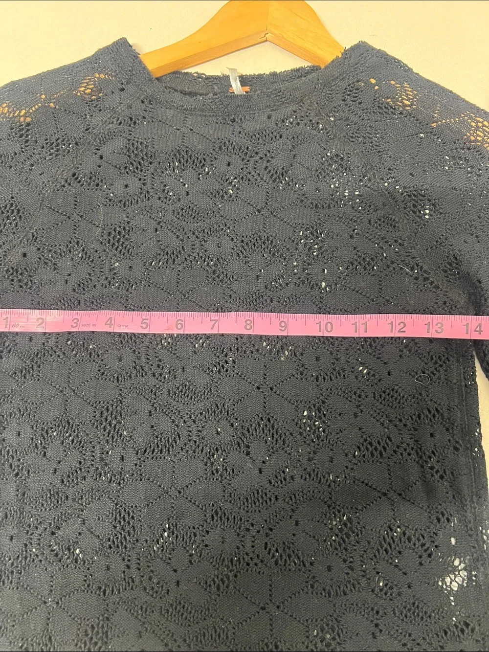 Free People Black Floral Crochet Long Sleeve Top